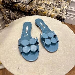 Manolo Blahnik - Circle-Cut Leather Flat Slide Sandals | Size 41, Gently Used